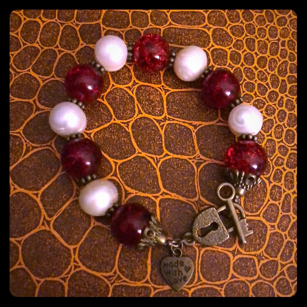 Ruby Glass & Pearl Beads